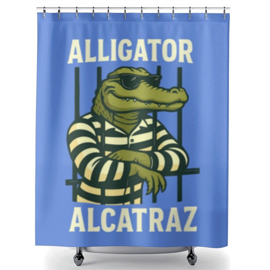Discover Alligator Alcatraz Shower Curtains Comfort Colors, Funny Gator Shower Curtains, Retro Unisex Graphic Shower Curtains