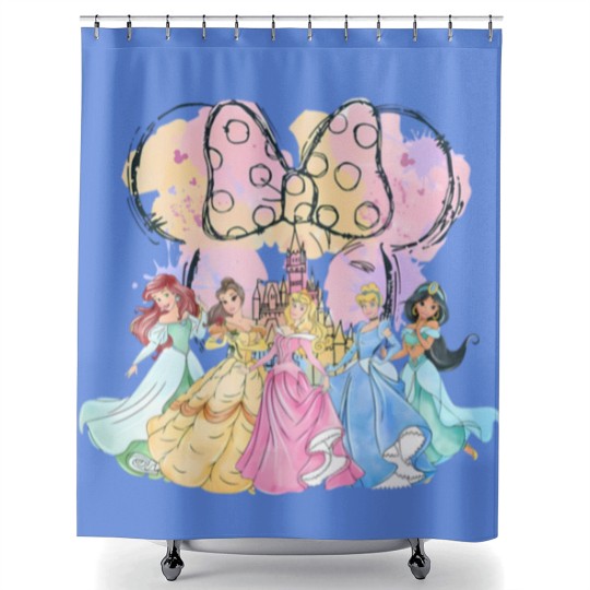 Discover Vintage Disneyyy Princess Squad Shower Curtains, Watercolor Castle Shower Curtains