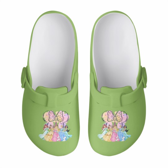 Discover Vintage Disneyyy Princess Squad Slip On Clogs, Watercolor Castle Slip On Clogs