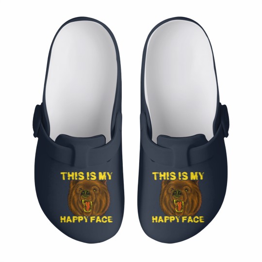 Discover This Is My Happy Face Funny Grizzly Bear Slip On Clogs