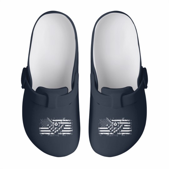Discover Billiards Pool American Flag Slip On Clogs