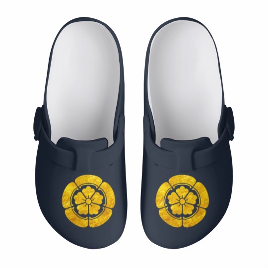 Discover Oda Mon Japanese samurai clan faux gold on black Slip On Clogs