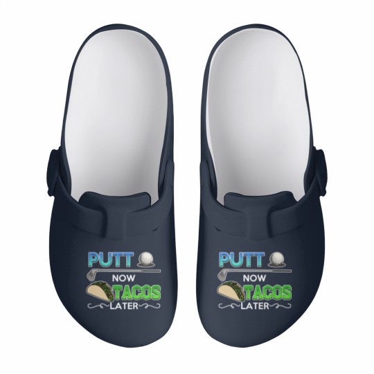 Discover Golf Gift Putt Now Tacos Later funny taco golfing Slip On Clogs