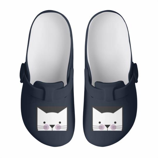 Discover Peek-a-Boo Kitty, Black and White with Lavender Cheeks - Cats - Slip On Clogs