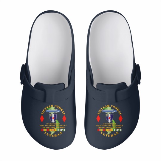 Discover Vietnam Combat Vet - 1st Bn 61st Infantry - 5th Inf Div SSI - Vietnam Combat Vet 1st Bn 61st Infan - Slip On Clogs