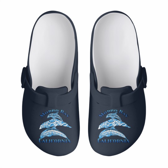 Discover Morro Bay California Vacation Tribal Dolphins Slip On Clogs