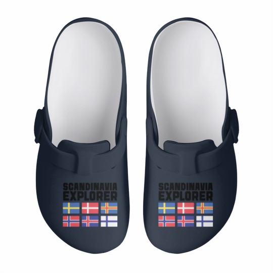 Discover Scandinavia Explorer Flags Iceland Sweden Norway Slip On Clogs