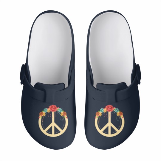 Discover Floral Peace Symbol Hippie Lover Peace Sign Slip On Clogs