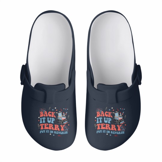 Discover Back It Up Terry Put It In Reverse Slip On Clogs, Fourth of July Slip On Clogs