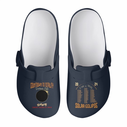 Discover Total Solar Eclipse Slip On Clogs April 8th 2024, Rock Concert Tour Slip On Clogs with Path of Totality Cities
