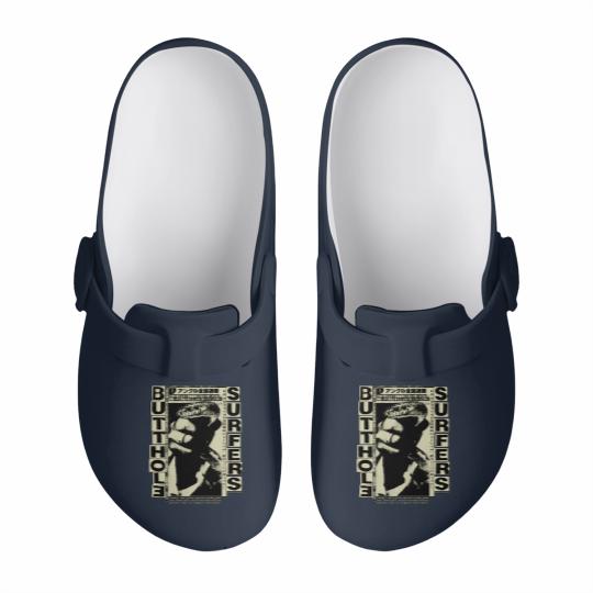 Discover Butthol Surfers Vintage 90s Black Unisex Slip On Clogs, Cotton Soft Slip On Clogs,