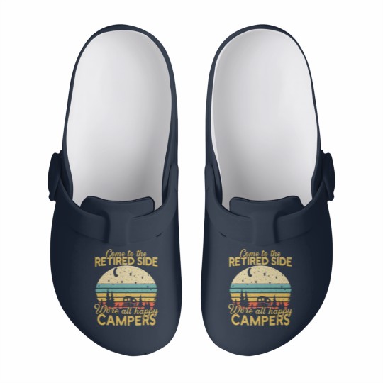 Discover Retired Side We're Happy Campers Retirement Camping Lover Slip On Clogs