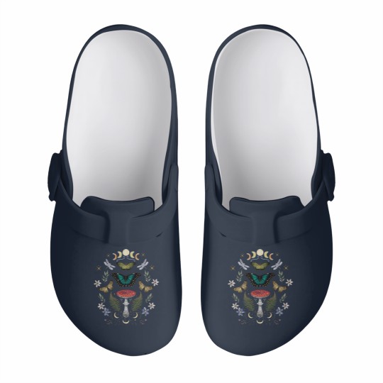 Discover Mystical Forest Floral Celestial Butterfly Slip On Clogs for Wizard and Green Witch, Fairy Grunge Mystical Slip On Clogs