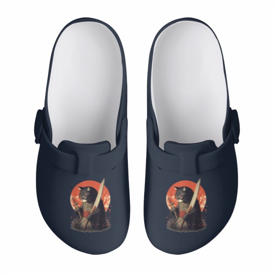 Discover Retro Japanese Samurai Ninja Cat Slip On Clogs, Ninja Cat Slip On Clogs