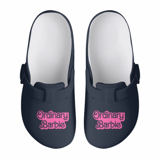 Discover Ordinary Barbie Unisex Slip On Clogs Jersey Short Sleeve Slip On Clogs in White and Barbie Pink
