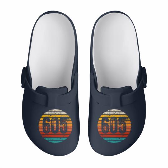 Discover Distressed Vintage Sunset 605 Area Code Slip On Clogs