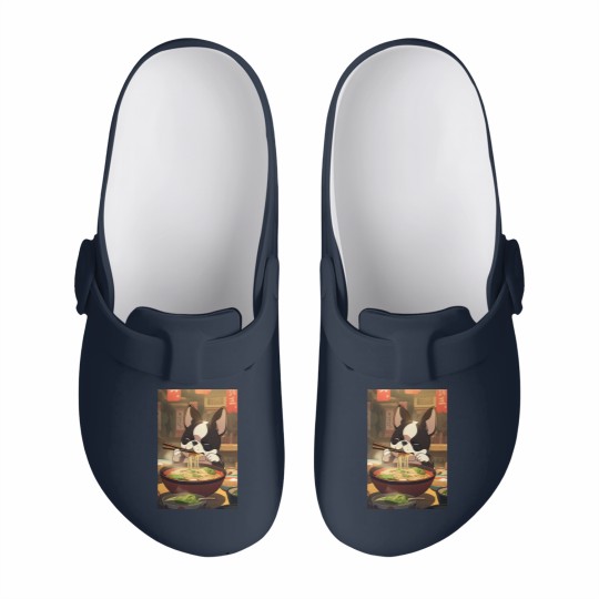 Discover Boston Terrier Eating Ramen Slip On Clogs