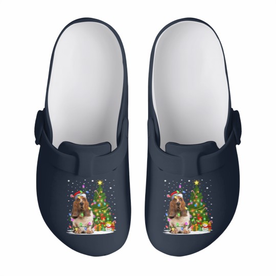 Discover Dog Basset Hound Lighting Xmas Tree Santa Basset Hound Dog Christmas Slip On Clogs