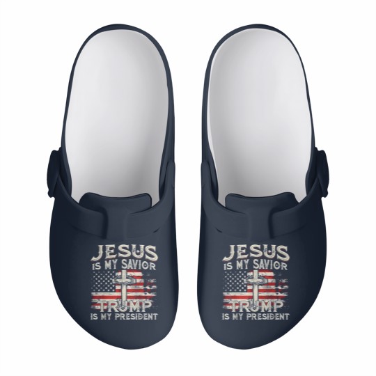 Discover Jesus Is My Savior Trump Is My President American Flag Slip On Clogs