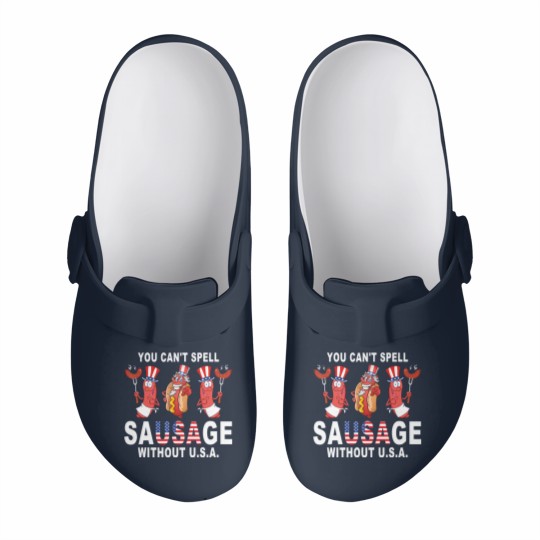 Discover you can spell sausage wihou usa 4h of july american flag shir Slip On Clogs