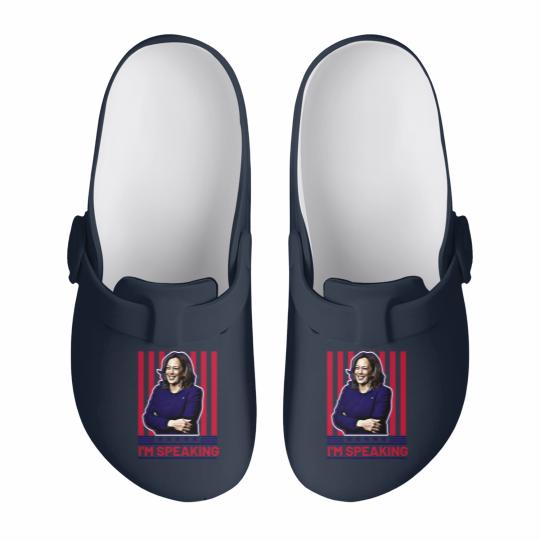 Discover Harris Kamala I'm Speaking Slip On Clogs, Madam President Slip On Clogs, Kamala Rally Slip On Clogs, Presidential Election 2024 Slip On Clogs