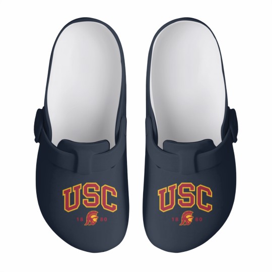Discover usc curved block logo with cardinal gold trojan 1880 sweat Slip On Clogs