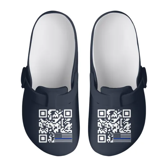 Discover BACK Print - Police Flag Trump Dance QR Code Comfort Colors Slip On Clogs,  Republican Slip On Clogs