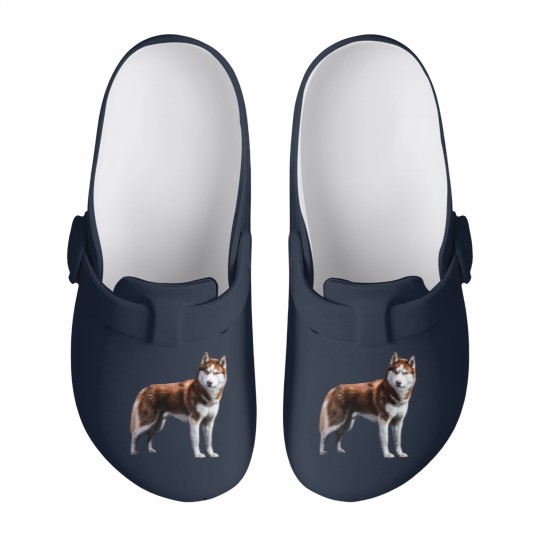 Discover Siberian Husky Red Husky Wolf Dog Slip On Clogs