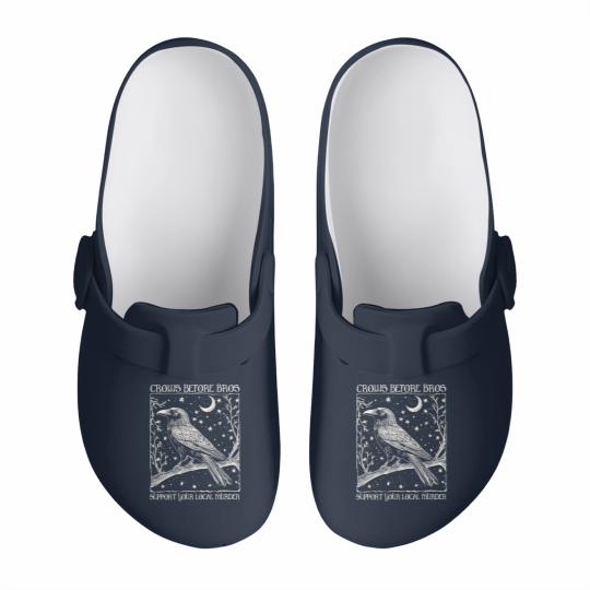 Discover Crows Before Bros Slip On Clogs, Funny Halloween Slip On Clogs, Punny Crow Slip On Clogs