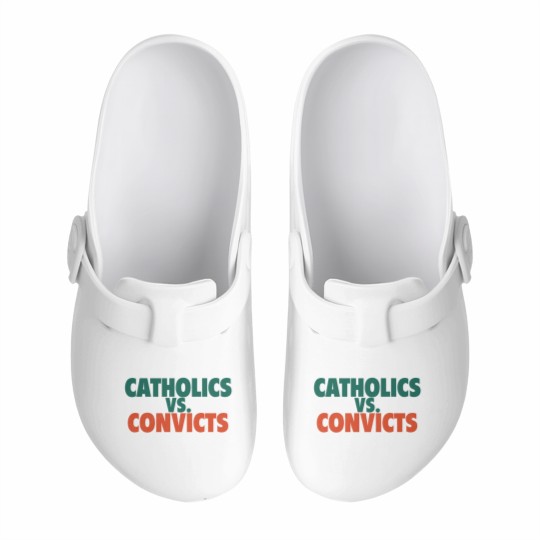 Discover Catholics Vs. Convicts Retro 1988 Football Game Slip On Clogs