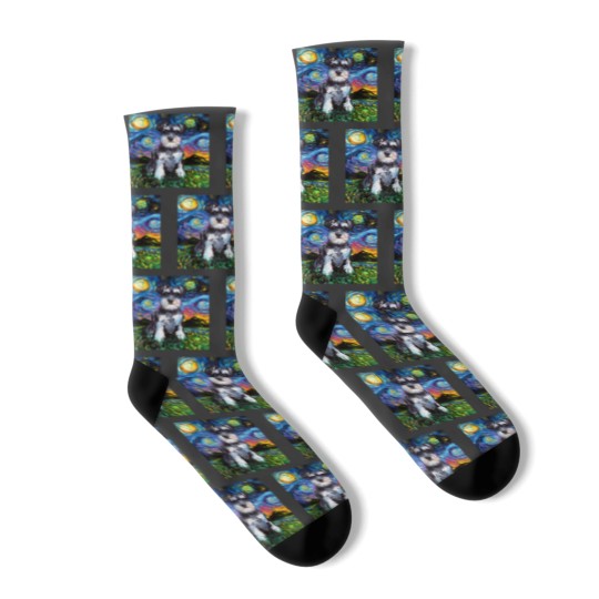 Discover Schnauzer Starry Night Impressionist Dog Art by Aja Socks