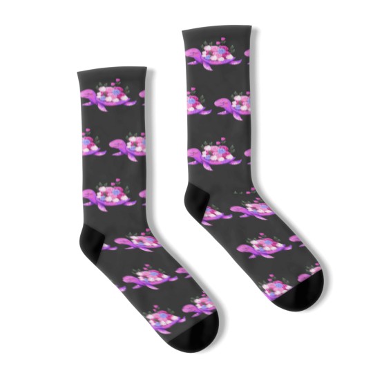 Discover Sea Turtle With Pink Roses-Flowers Socks