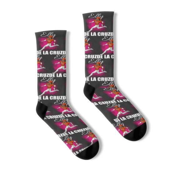 Discover Elly de la Cruz Cartoon  Player  (white text) Sticker Socks