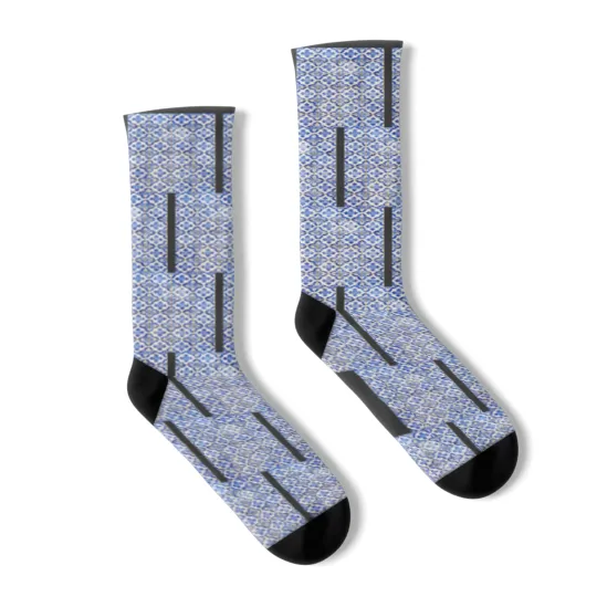 Discover Portuguese tiles. Blue flowers and leaves Long Socks