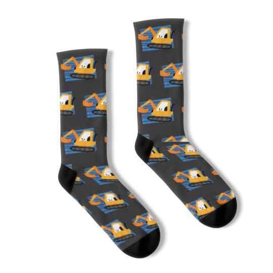 Discover Kids Construction Excavator Machine Cartoon Graphic for Socks
