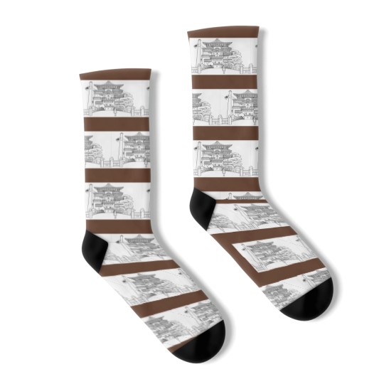 Discover Spirited Away Bathhouse with Chihiro but a simple line drawing Classic Socks