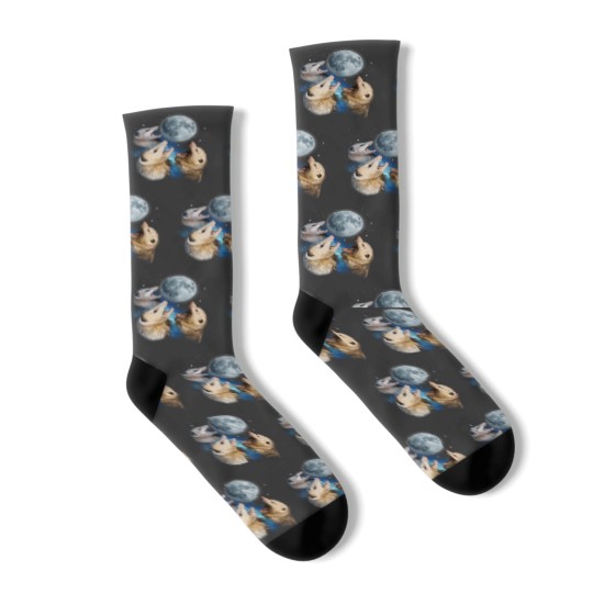 Discover Three Possum Howling At Moon - Funny Opossum Lovers Costume Socks