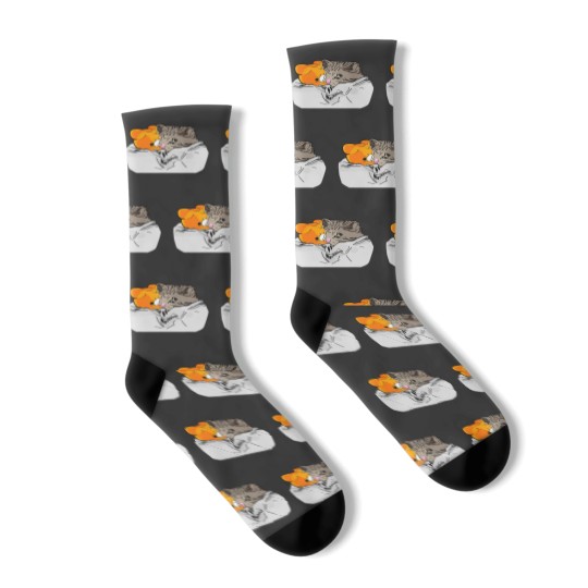 Discover Sad Kitten Cat Crying bed with Teddy Meme Socks