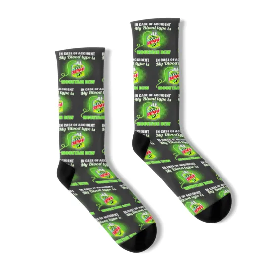 Discover In Case of Accident my Blood Type is Mtn Dew - Mountain Dew - Socks
