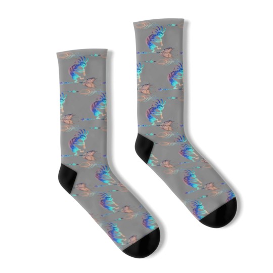 Discover Native American Kokopelli With Two Feathers 2 Socks