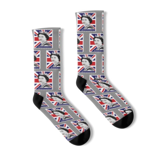 Discover Queen Elizabeth II Stamp_ Union Jack Socks