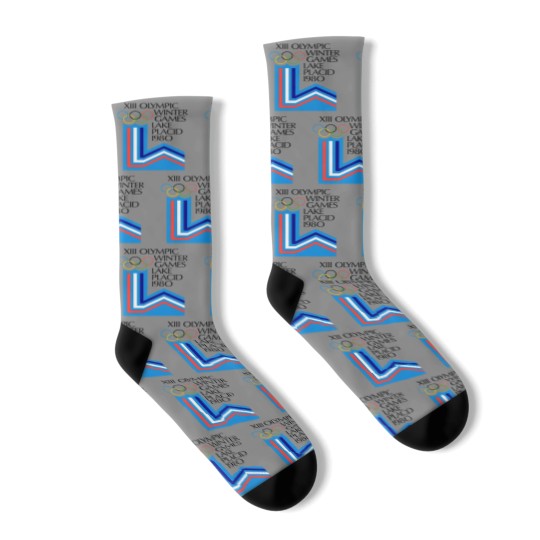 Discover Lake Placid 1980 Winter Olympics Men's Grey Socks Size S-5XL