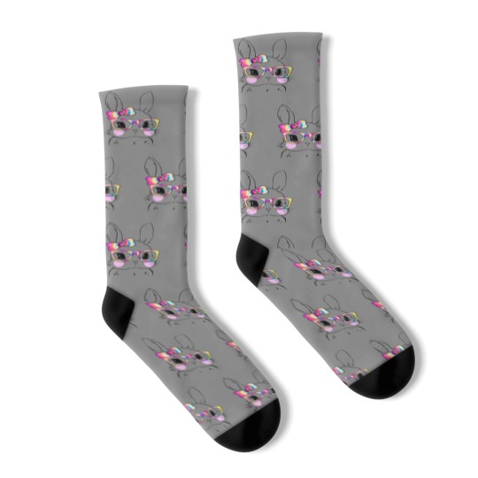 Discover Cute Bunny Rabbit Face Tie Dye Glasses Girl Happy Socks