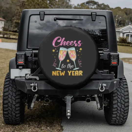 Discover New Year 2025 Spare Tire Covers, Cheers to the New Year, Retro New Years Spare Tire Covers