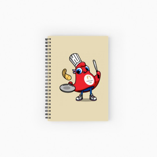 Discover Paris 2024 Phryges - Cartoon chef in red apron with food Spiral Notebooks   Ruled Line