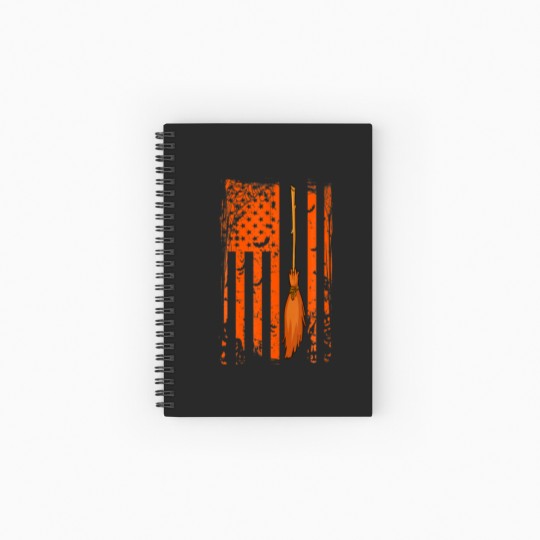 Discover America Flag Witch Broom Halloween Witch Costume Spiral Notebooks   Ruled Line
