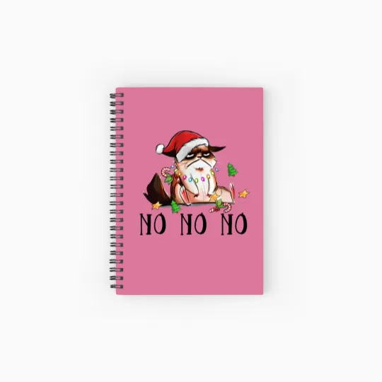 Discover Ugly Christmas Cat Wearing Xmas Hat Say "No No No" Spiral Notebooks   Ruled Line