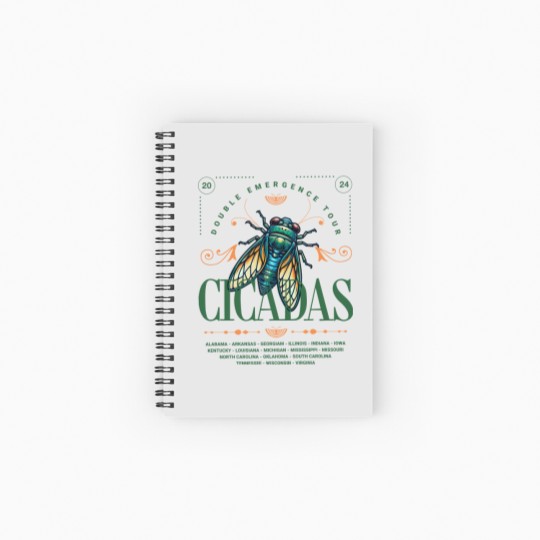 Discover Cicada 2024 Summer Tour  Spiral Notebooks   Ruled Line, Funny Double Emergence Unisex Cicada Spiral Notebooks   Ruled Line