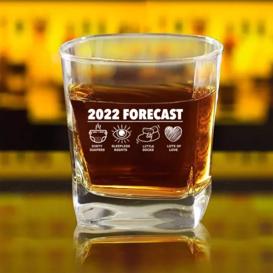 Discover 2022 Forecast New Dad Mom Baby Announcement Pregnancy Gift Square Whiskey Glasses
