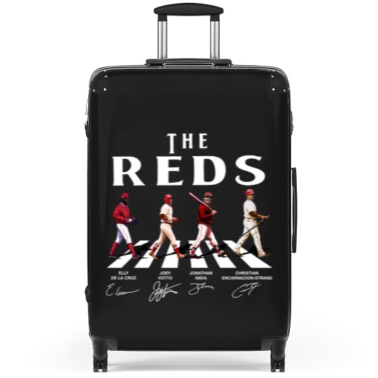 Discover Reds Walking Abbey Road Signatures Baseball Suitcases, Elly De La Cruz, Votto, Jonathan India
